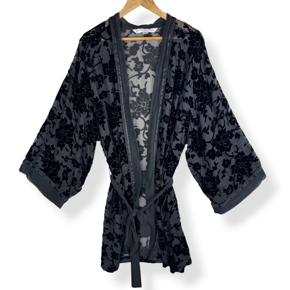 Victoria's Secret Robe Size Large Silk Blend Velvet Burnout Whimsigoth VTG Y2K - Picture 2 of 16
